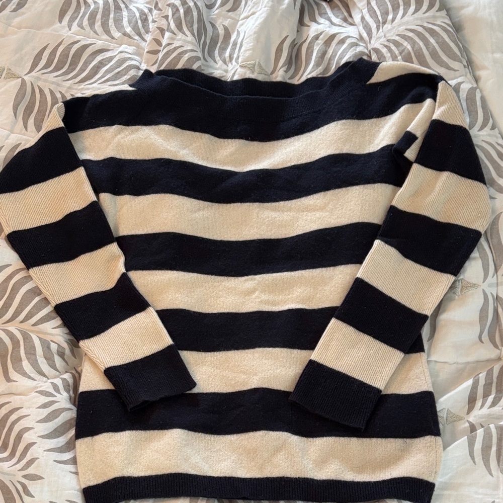 Club Monaco Navy and Cream Striped Sweater
